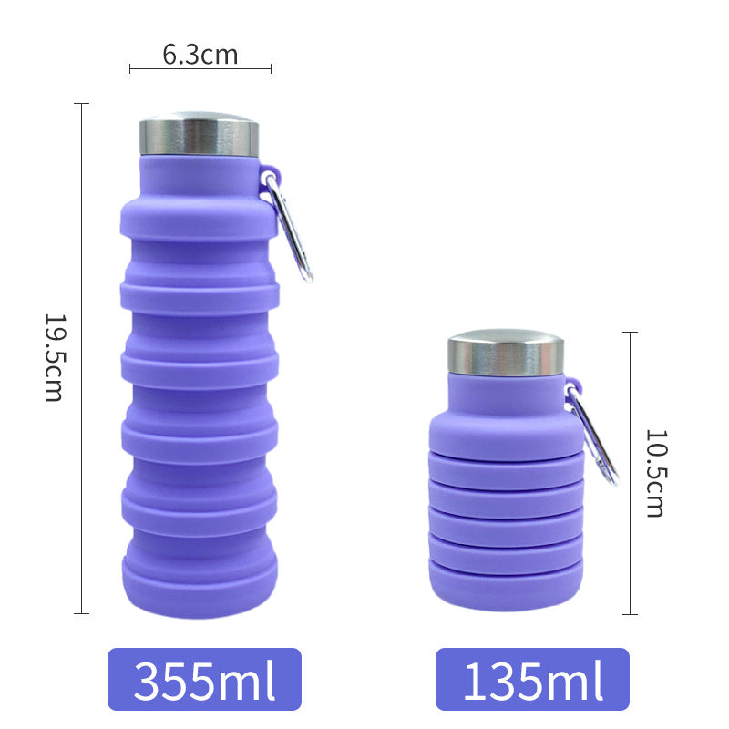 Women practical and compact silicone drinking bottle with carabiner and stainless steel cap Kalsten