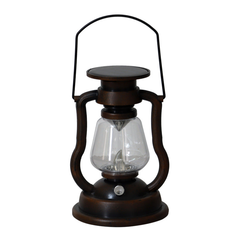 Vintage Style Solar LED Hurricane Lantern With Glass Chimney And Metal Handle Kalsten