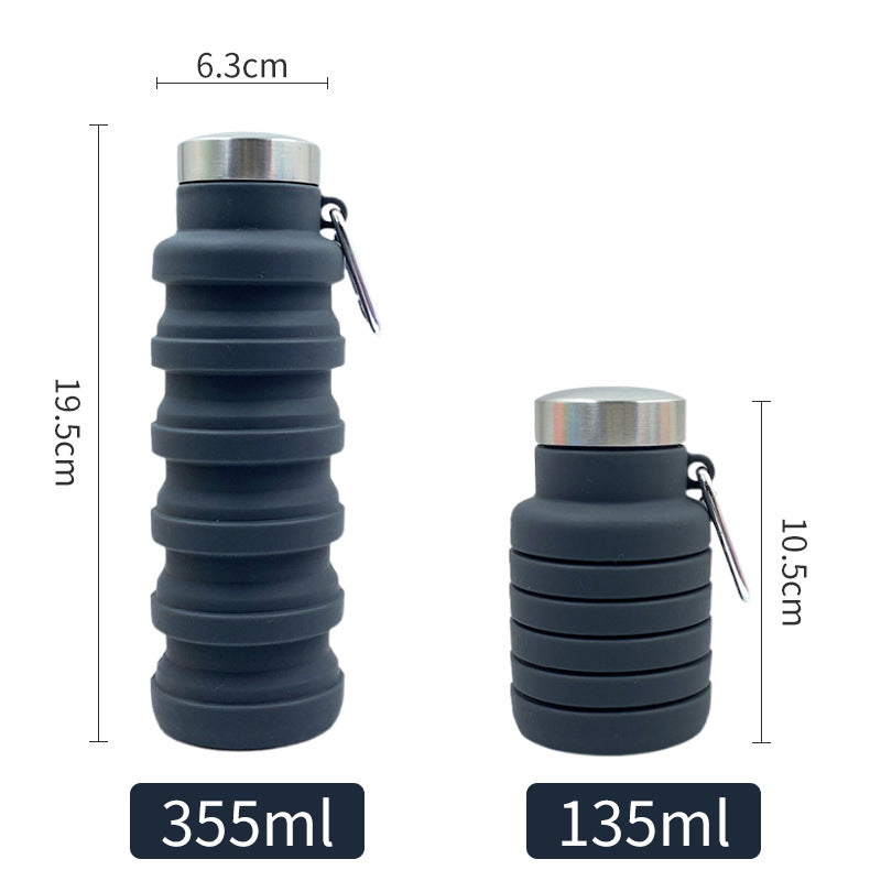 Women practical and compact silicone drinking bottle with carabiner and stainless steel cap Kalsten