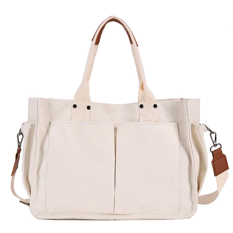 Multi-Pocket Canvas Tote Bag