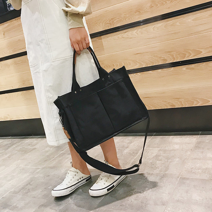 Multi-Pocket Canvas Tote Bag