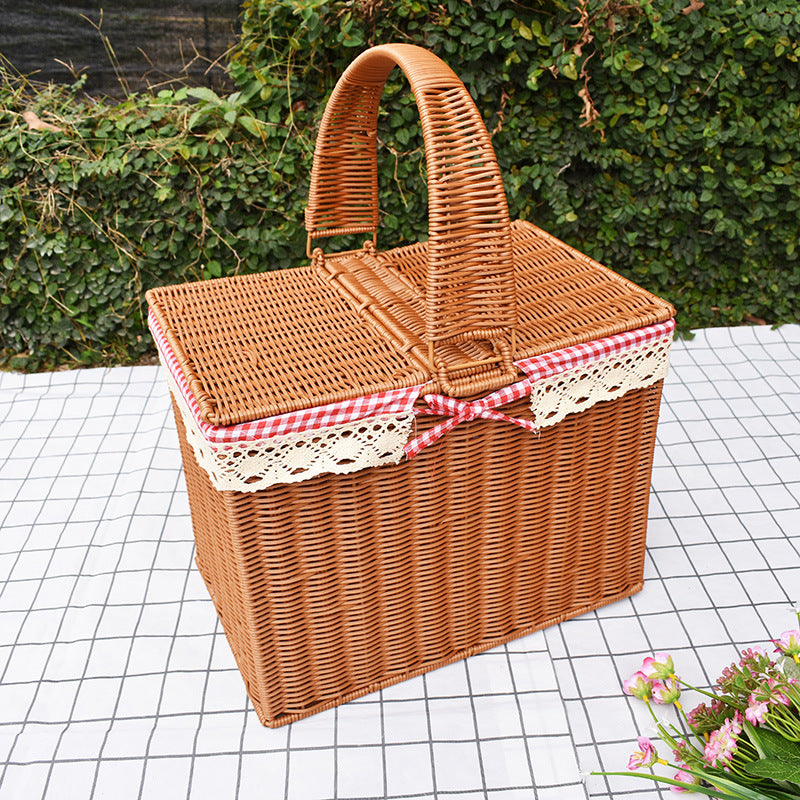 Handcrafted Rattan Picnic Basket with Lid Kalsten