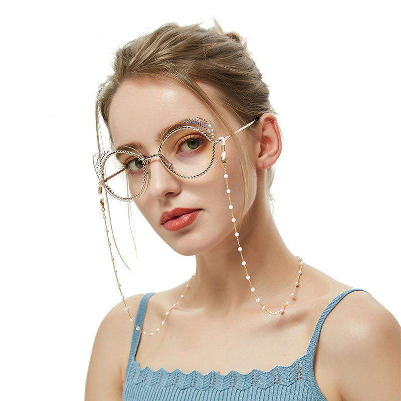 Elegant glasses holder chain with pearls and stainless steel details Kalsten