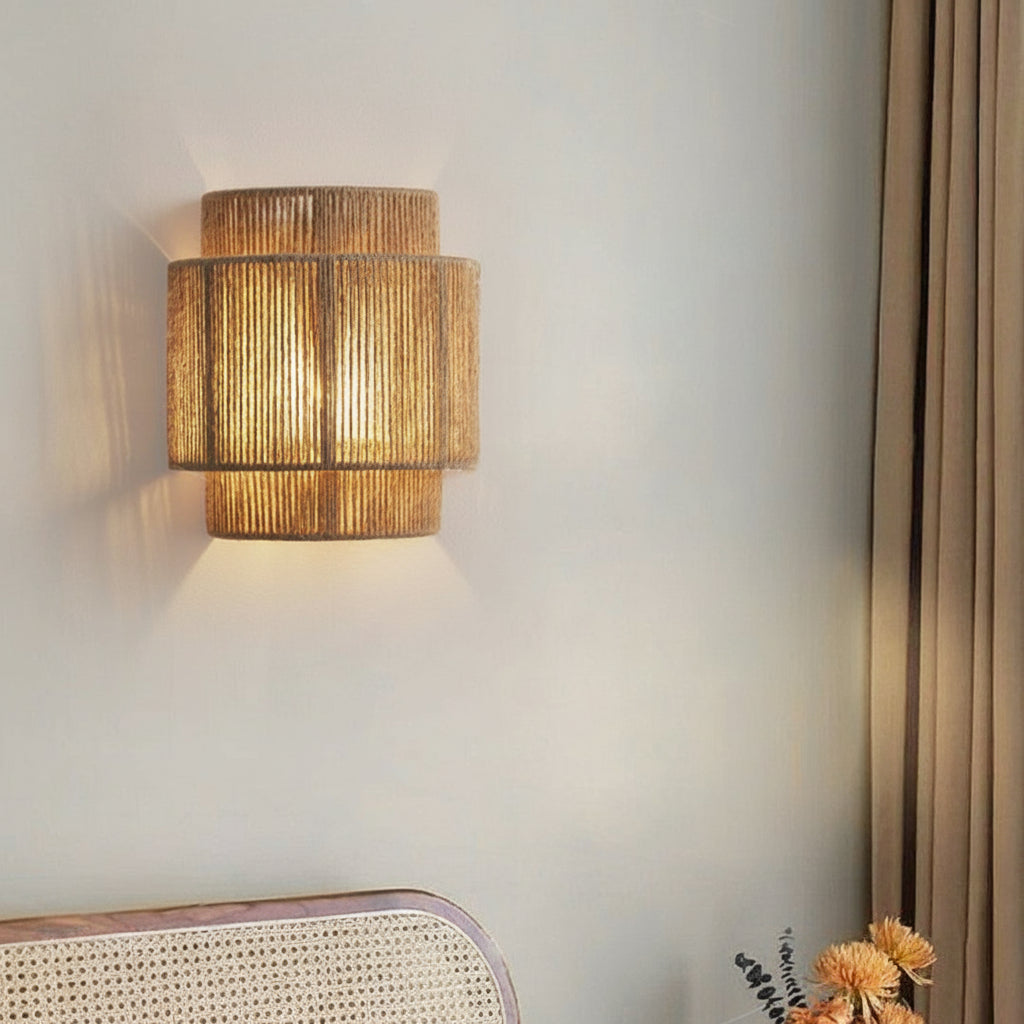 LED Wall Sconce Light – Japanese Wabi-Sabi Hemp Rope (25x23cm / 9.8x9in) | Kalsten