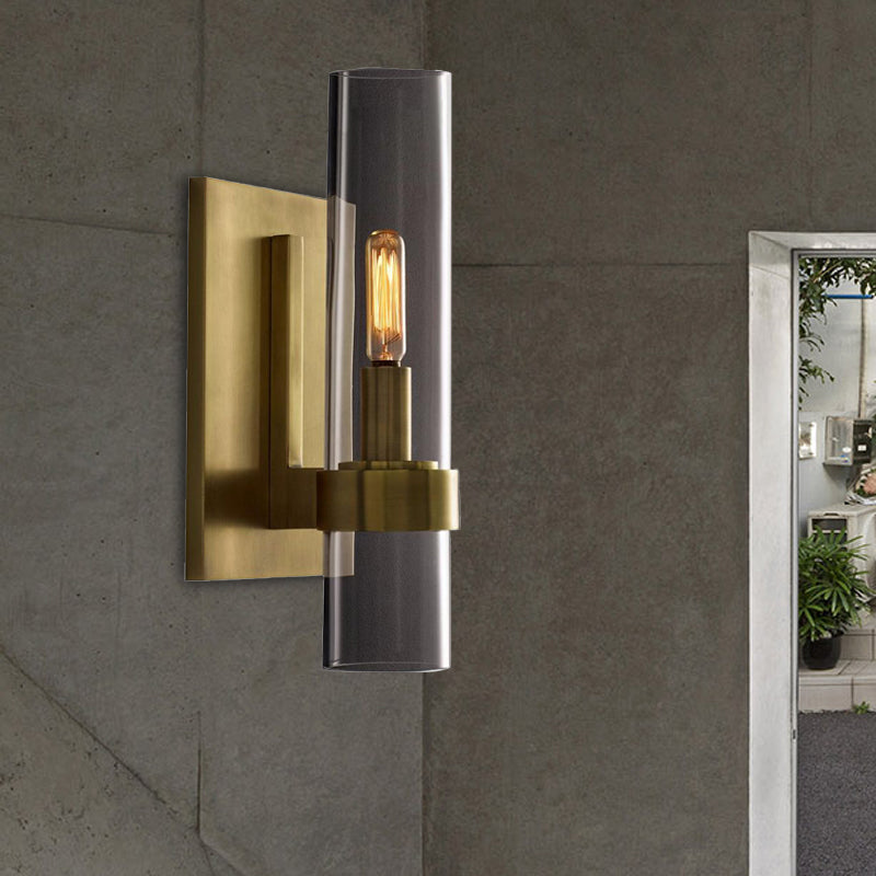 Cylinder Sconce Light Traditionary Clear Glass 2.5"/5" Wide 1 Head Black/Brass Wall Lamp Fixture for Stair | Kalsten