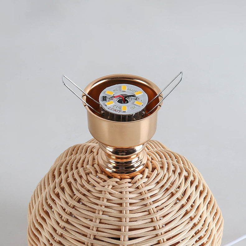 RattaLume Nordic LED Table Lamp | Woven Rattan & Foldable Fabric Shade | Mood Light | Decor for the Bedroom | Kalsten