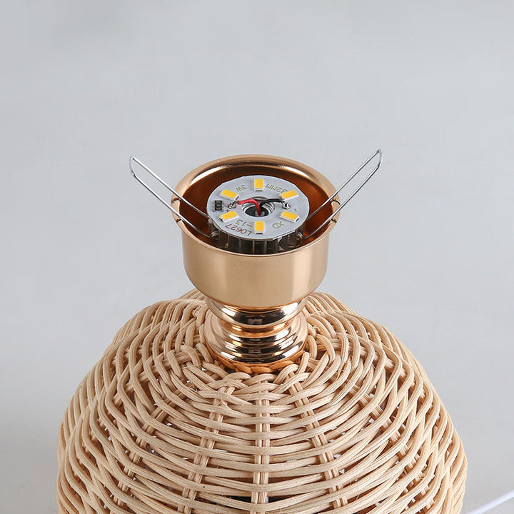 RattaLume Nordic LED Table Lamp | Woven Rattan & Foldable Fabric Shade | Mood Light | Decor for the Bedroom | Kalsten