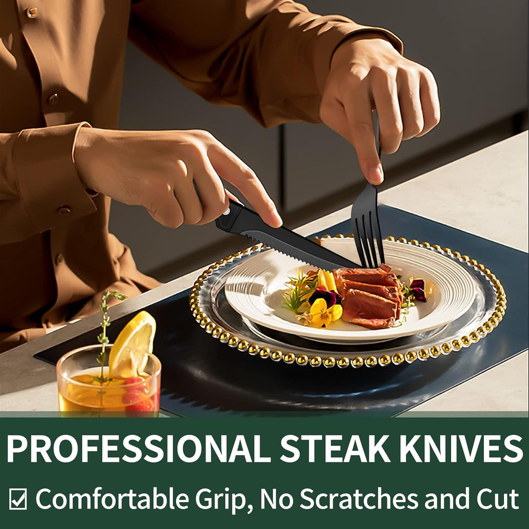 Luxury 24-Piece Black Stainless Steel Cutlery Set