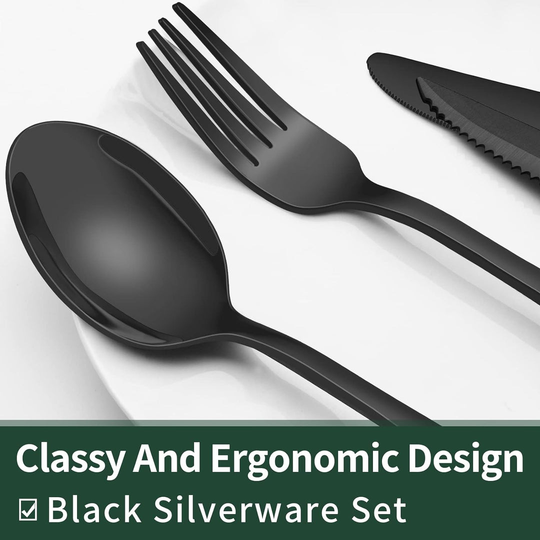 Luxury 24-Piece Black Stainless Steel Cutlery Set