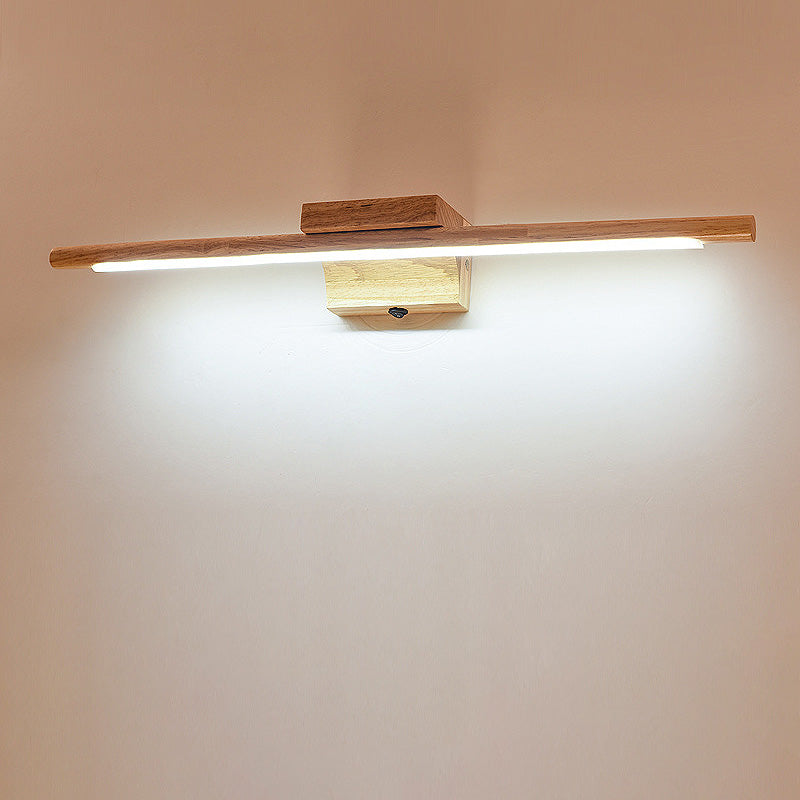 Slim Wood Vanity Sconce Lamp Modernist Led Beige Wall Mounted Light Fixture in White/Warm Light | Kalsten