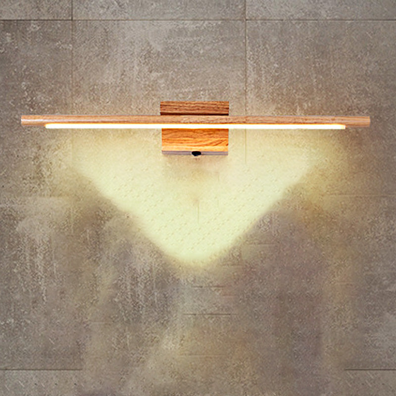 Slim Wood Vanity Sconce Lamp Modernist Led Beige Wall Mounted Light Fixture in White/Warm Light | Kalsten