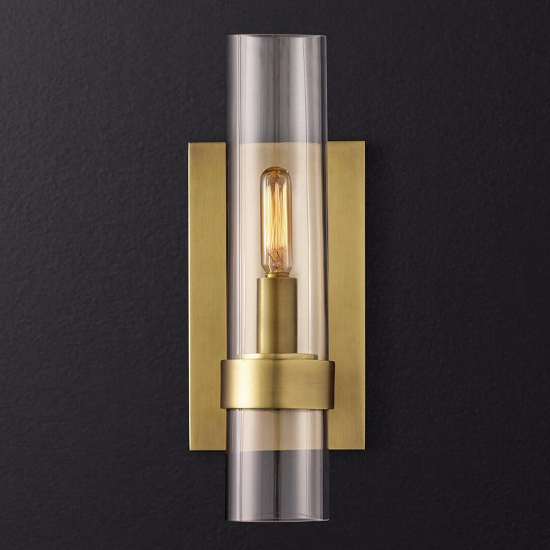 Cylinder Sconce Light Traditionary Clear Glass 2.5"/5" Wide 1 Head Black/Brass Wall Lamp Fixture for Stair | Kalsten