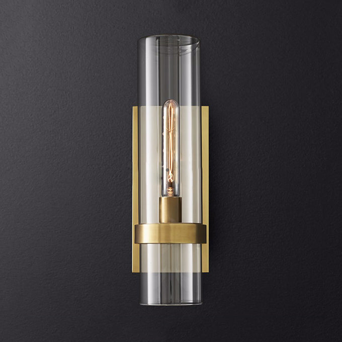 Cylinder Sconce Light Traditionary Clear Glass 2.5"/5" Wide 1 Head Black/Brass Wall Lamp Fixture for Stair | Kalsten