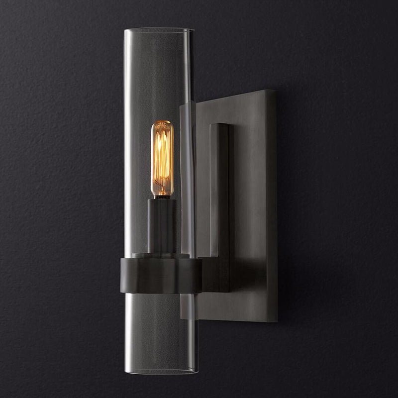 Cylinder Sconce Light Traditionary Clear Glass 2.5"/5" Wide 1 Head Black/Brass Wall Lamp Fixture for Stair | Kalsten