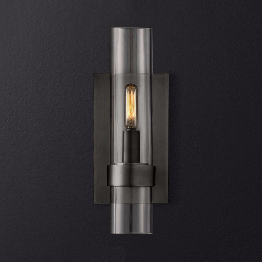 Cylinder Sconce Light Traditionary Clear Glass 2.5"/5" Wide 1 Head Black/Brass Wall Lamp Fixture for Stair | Kalsten