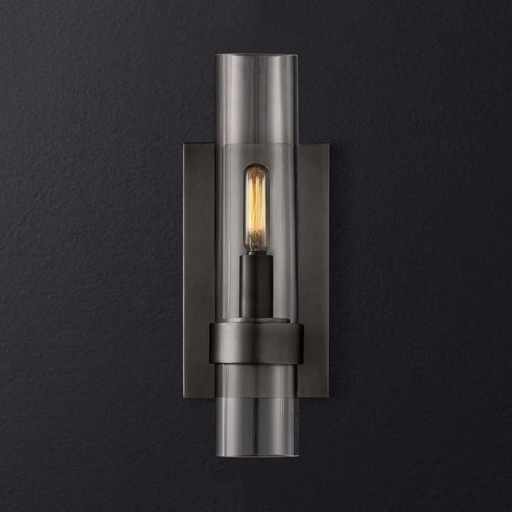 Cylinder Sconce Light Traditionary Clear Glass 2.5"/5" Wide 1 Head Black/Brass Wall Lamp Fixture for Stair | Kalsten