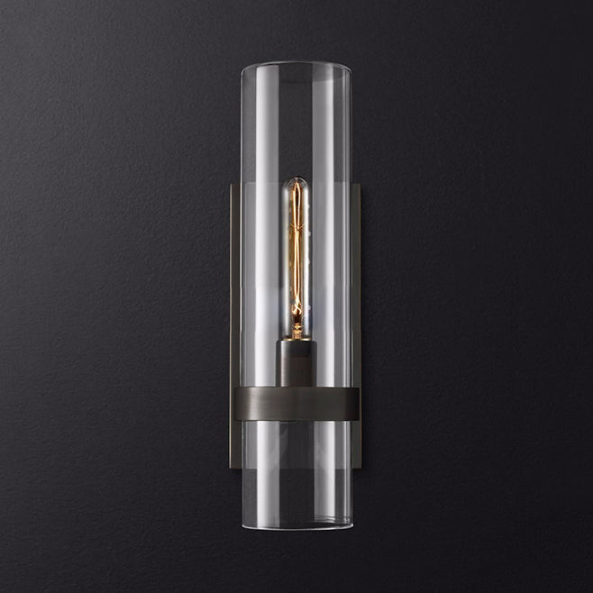 Cylinder Sconce Light Traditionary Clear Glass 2.5"/5" Wide 1 Head Black/Brass Wall Lamp Fixture for Stair | Kalsten