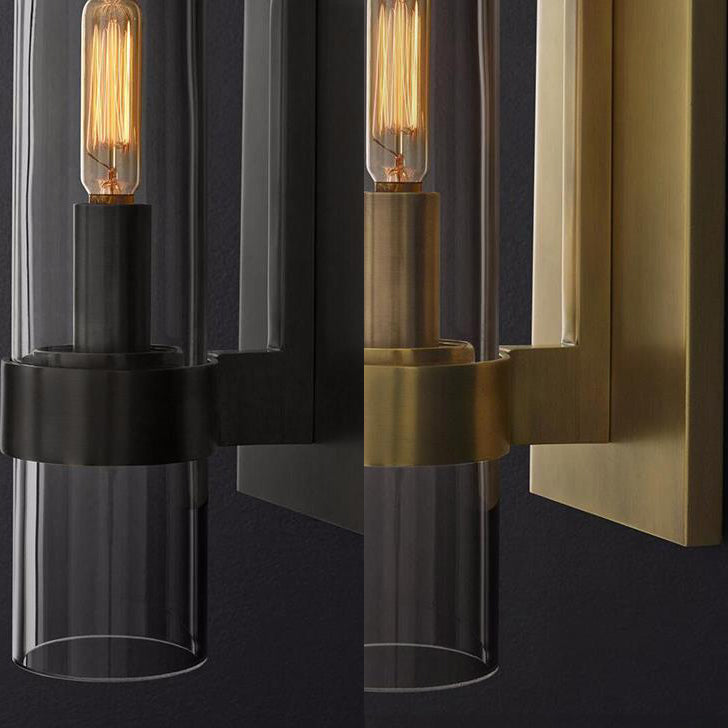 Cylinder Sconce Light Traditionary Clear Glass 2.5"/5" Wide 1 Head Black/Brass Wall Lamp Fixture for Stair | Kalsten