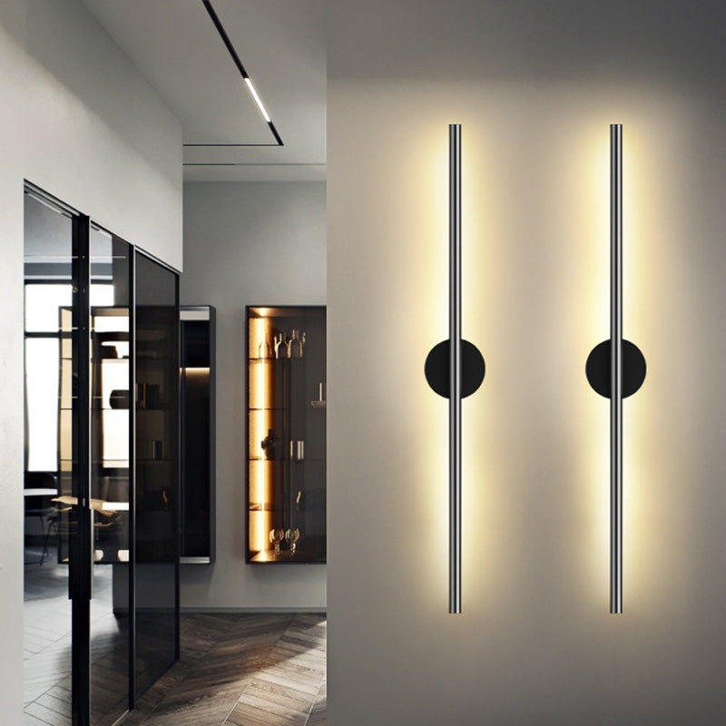 Black Rod LED Wall Lamp Fixture Simple Style Metallic Sconce Light for Living Room | Kalsten