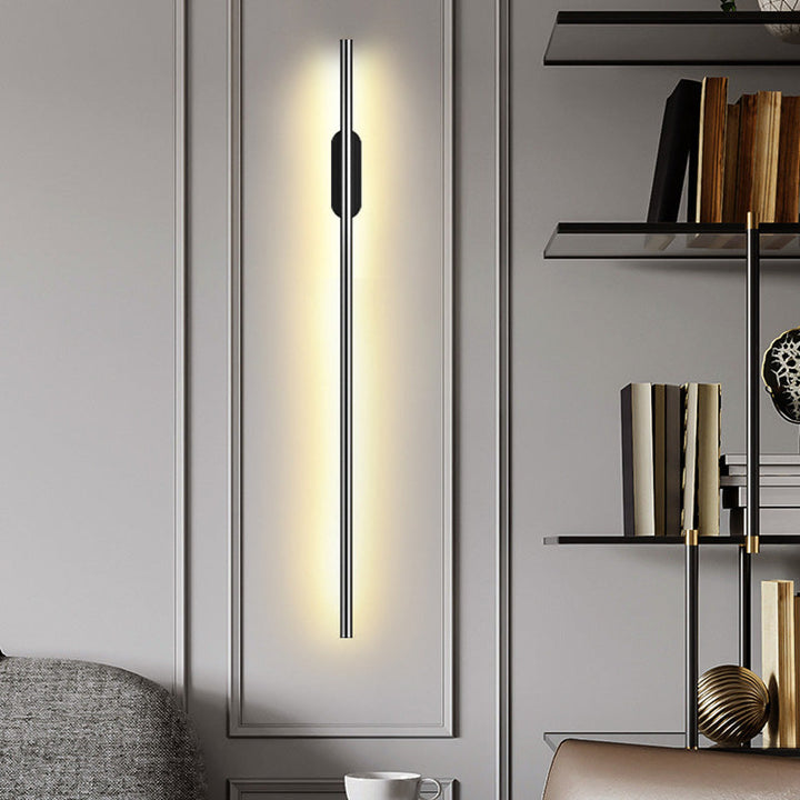 Black Rod LED Wall Lamp Fixture Simple Style Metallic Sconce Light for Living Room | Kalsten