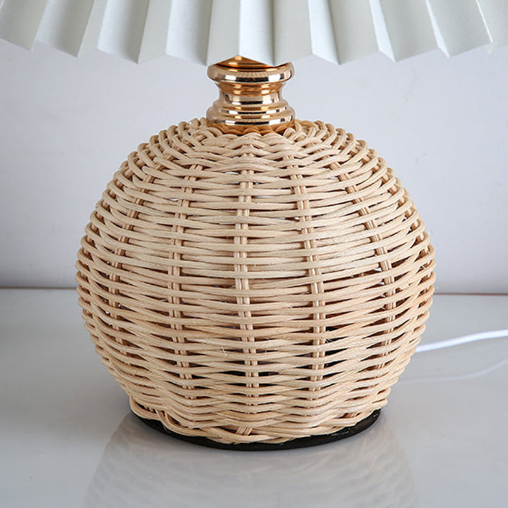 Kalsten | RattaLume Nordic LED Table Lamp | Woven Rattan & Foldable Fabric Shade | Mood Light | Decor for the Bedroom