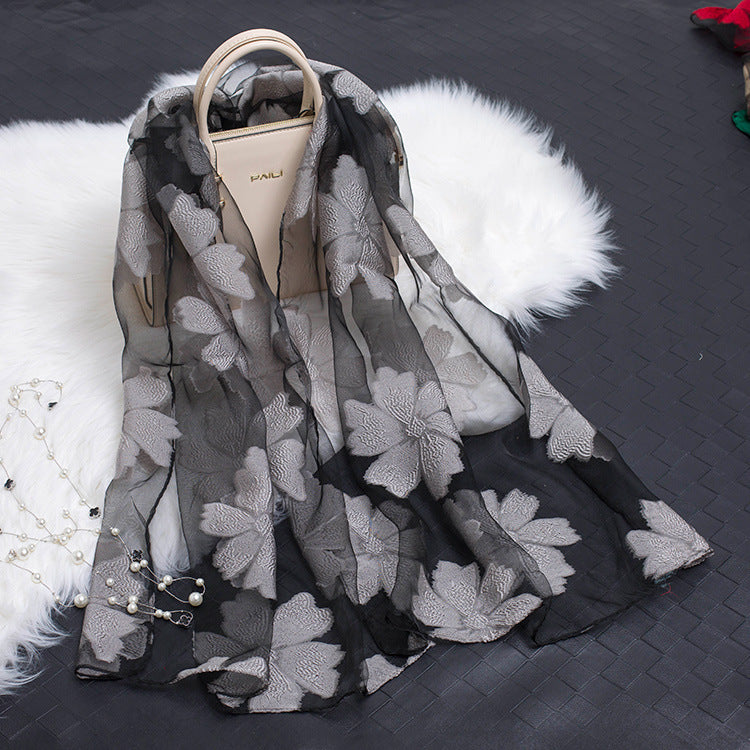 Kalsten | Silk scarf with cut flowers hollow motif