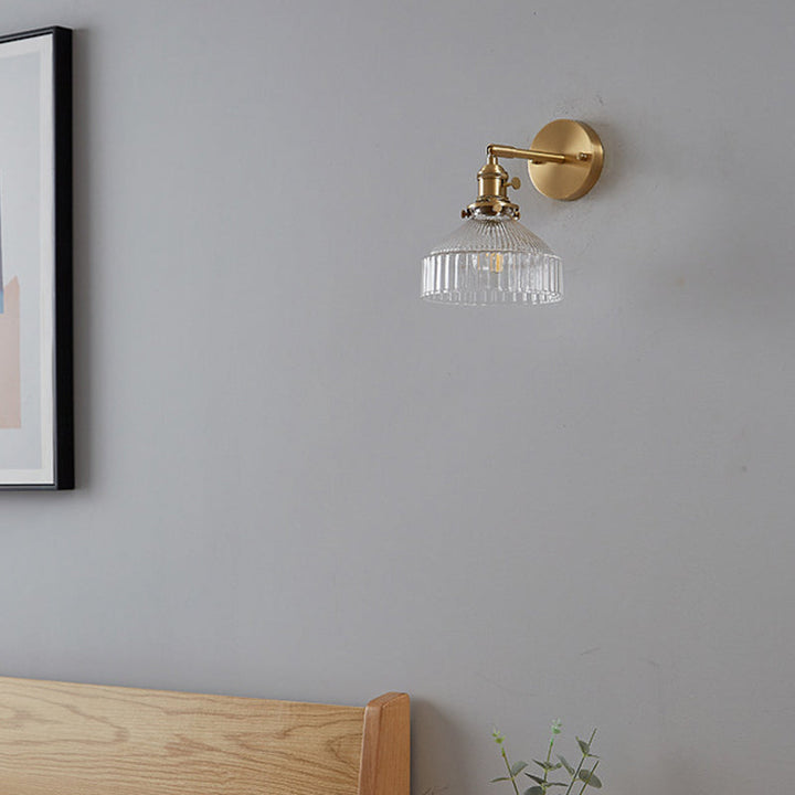 Industrial Wall Lamp Pressed Ribbed Glass Wall Light Sconce in Gold Finish for Bedroom | Kalsten