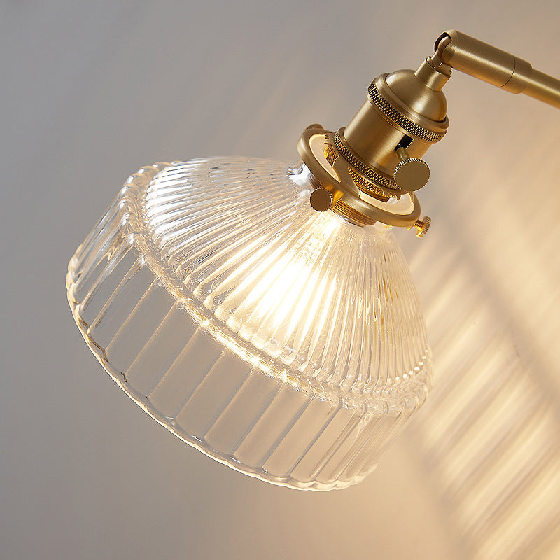 Industrial Wall Lamp Pressed Ribbed Glass Wall Light Sconce in Gold Finish for Bedroom | Kalsten