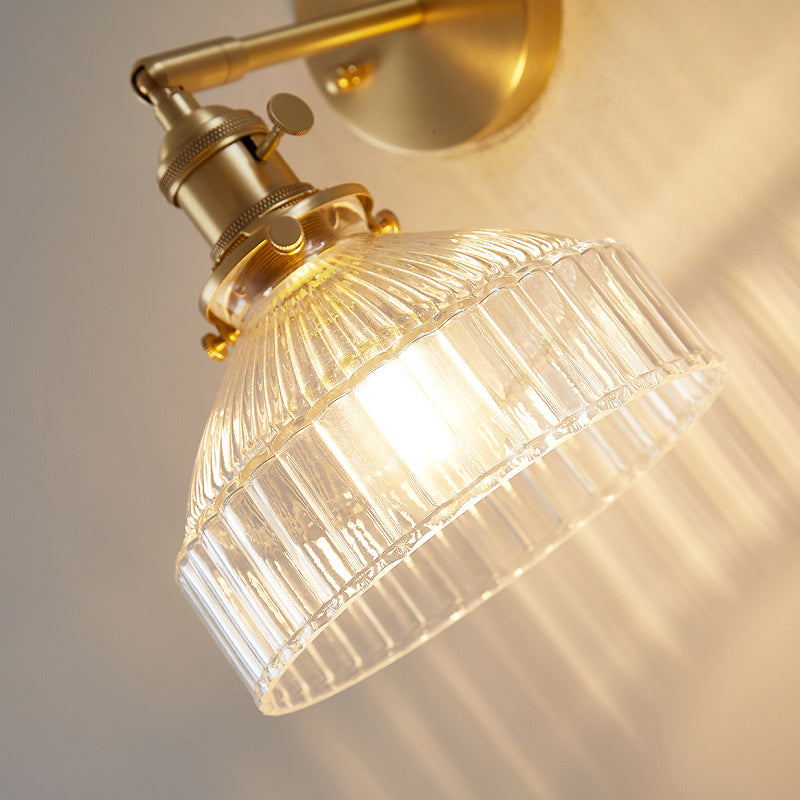 Industrial Wall Lamp Pressed Ribbed Glass Wall Light Sconce in Gold Finish for Bedroom | Kalsten