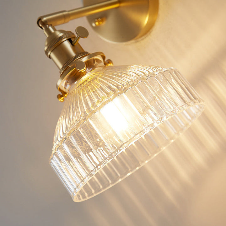 Industrial Wall Lamp Pressed Ribbed Glass Wall Light Sconce in Gold Finish for Bedroom | Kalsten