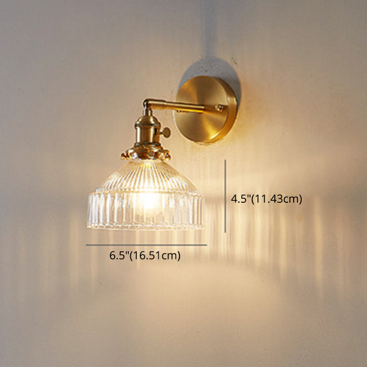 Industrial Wall Lamp Pressed Ribbed Glass Wall Light Sconce in Gold Finish for Bedroom | Kalsten