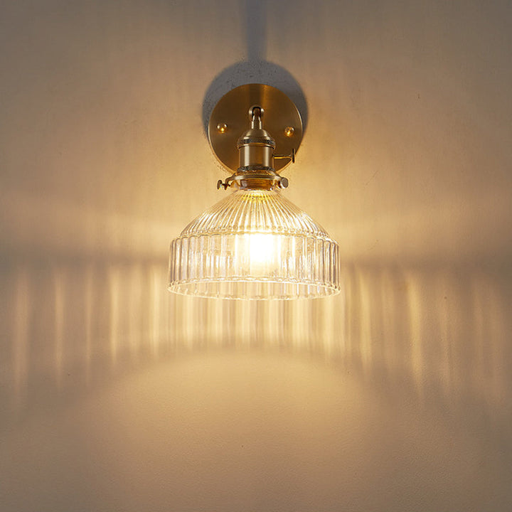 Industrial Wall Lamp Pressed Ribbed Glass Wall Light Sconce in Gold Finish for Bedroom | Kalsten