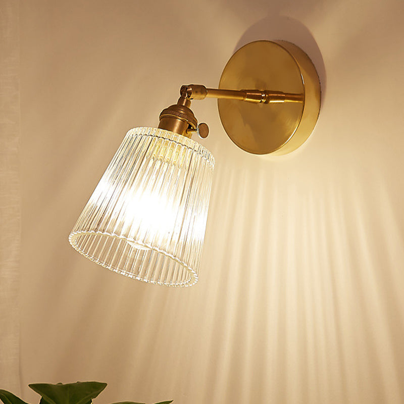 Ribbed Glass Brass Wall Lamp