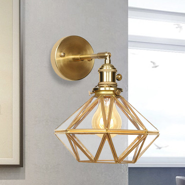 Geometric/Globe/Pentagram Wall Sconce Contemporary Prismatic Glass 1 Bulb Brass Wall Mount Light Fixture | Kalsten
