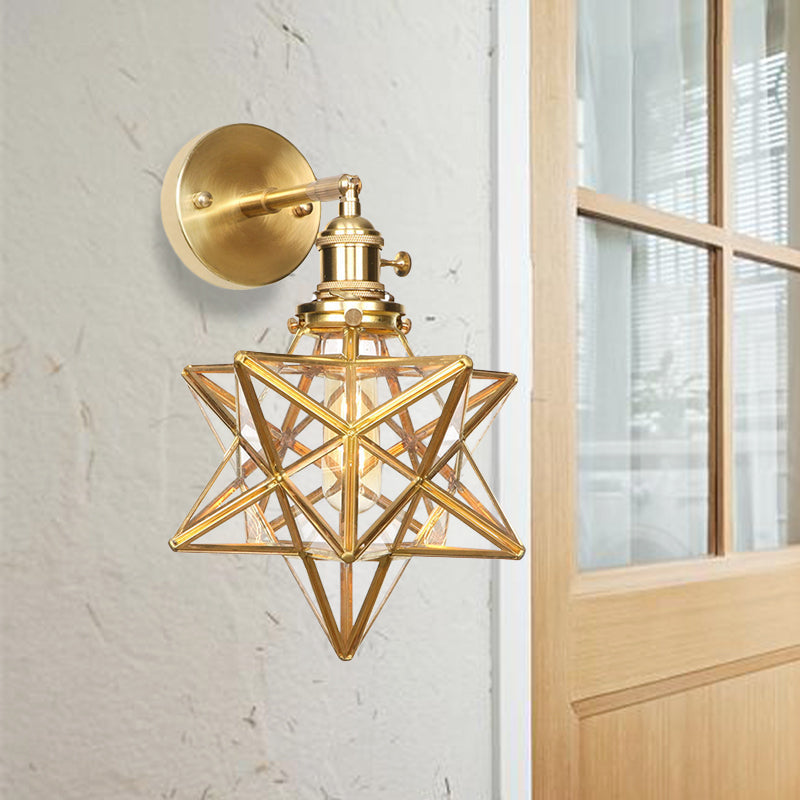 Geometric/Globe/Pentagram Wall Sconce Contemporary Prismatic Glass 1 Bulb Brass Wall Mount Light Fixture | Kalsten