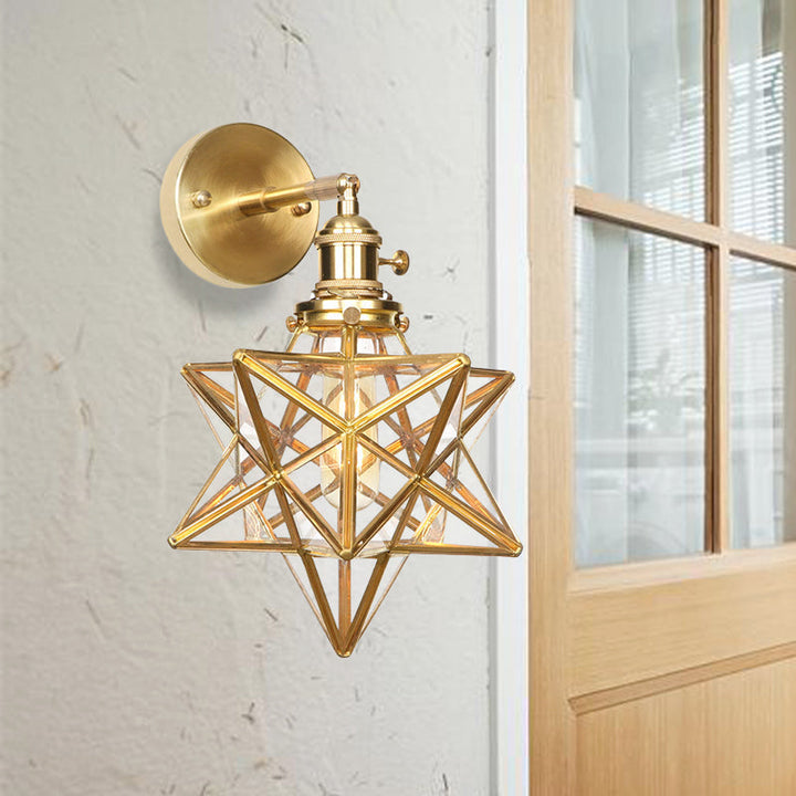 Geometric/Globe/Pentagram Wall Sconce Contemporary Prismatic Glass 1 Bulb Brass Wall Mount Light Fixture | Kalsten