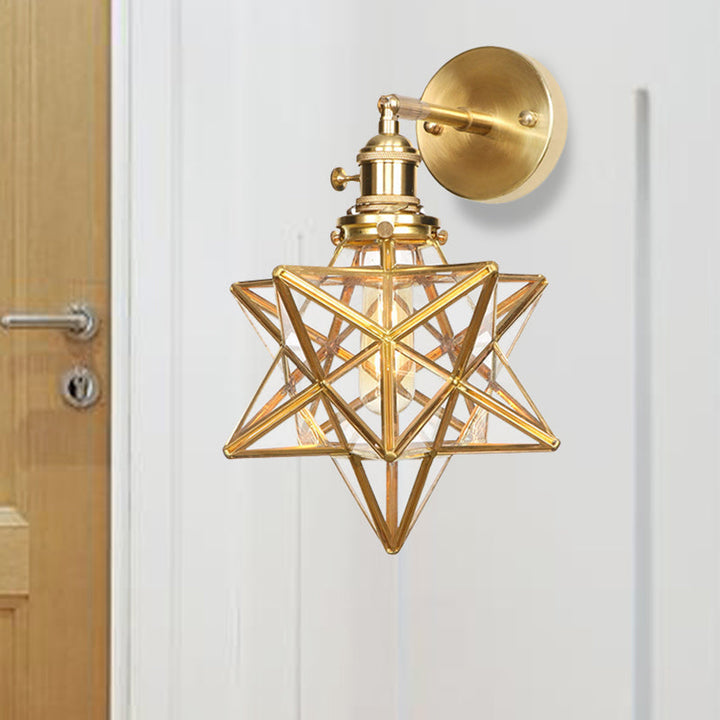 Geometric/Globe/Pentagram Wall Sconce Contemporary Prismatic Glass 1 Bulb Brass Wall Mount Light Fixture | Kalsten