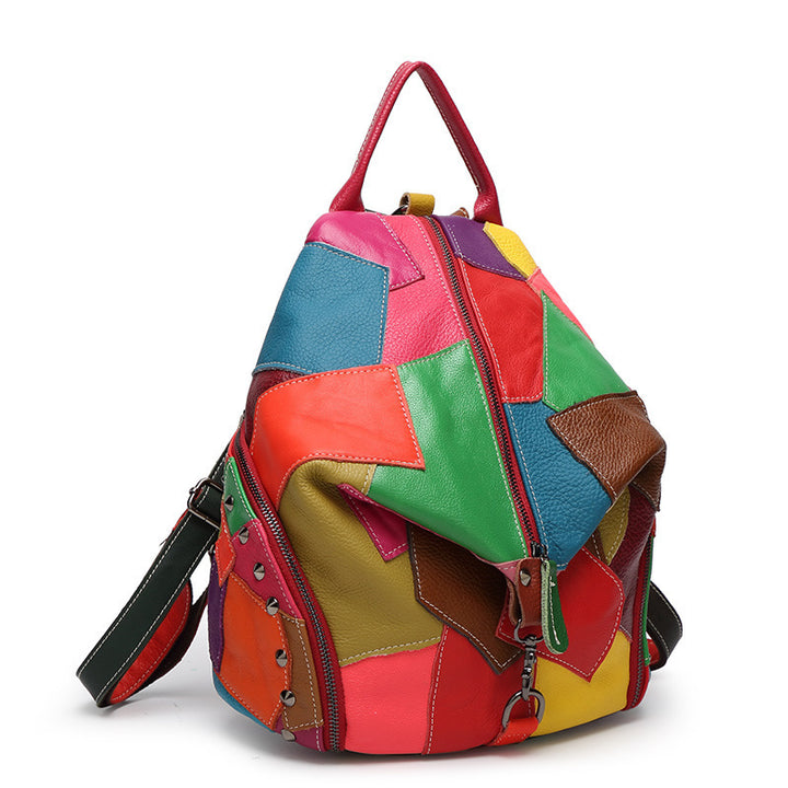 Colorful Patchwork Leather Backpack