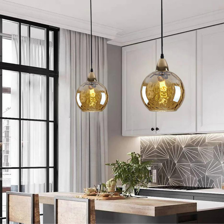 Pendant Light Ripple Glass 7.9 in Sphere Adjustable Dining Room Kitchen Hanging Ceiling Lamp Modern Nordic Minimalist Fixture | Kalsten