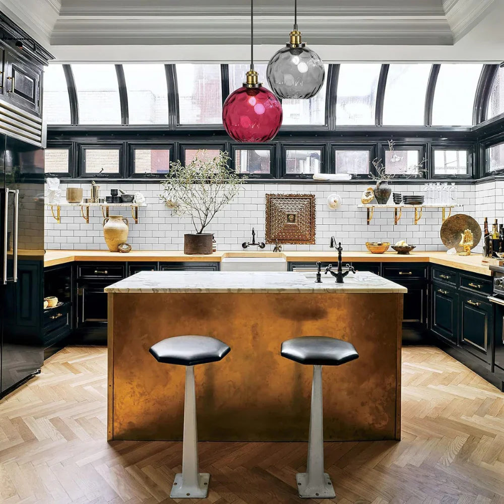 Pendant Light Ripple Glass 7.9 in Sphere Adjustable Dining Room Kitchen Hanging Ceiling Lamp Modern Nordic Minimalist Fixture | Kalsten