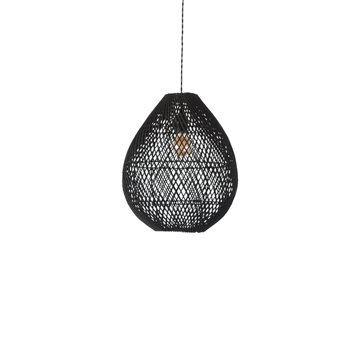 Boho Rattan Handwoven Black Pendant Light | Kalsten
