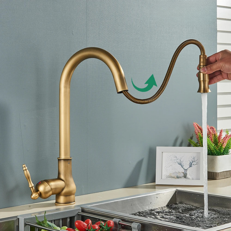 Kalsten | VintageTap Antique Brass Kitchen Tap – Retro Style Mixer Faucet with Swivel Spout