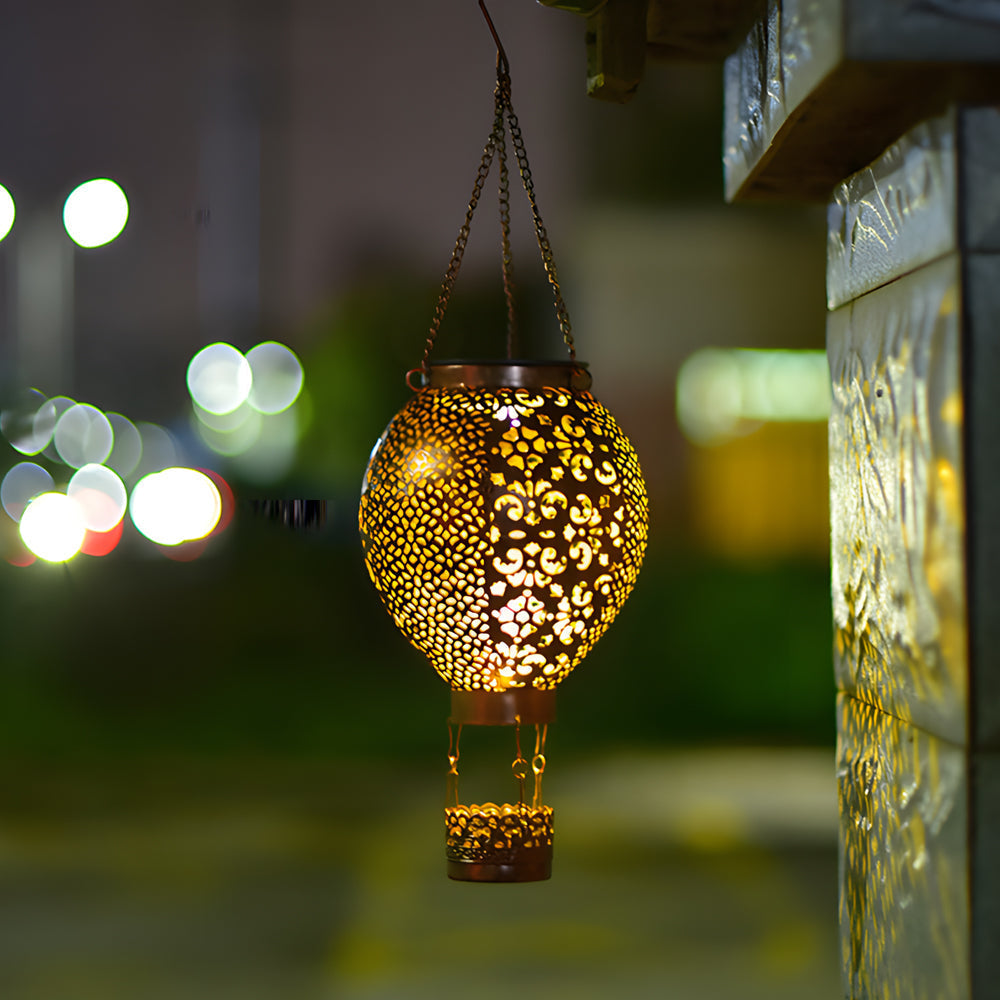Portable Cast Iron Hot Air Balloon Solar Lanterns Hanging Solar Light Hollow Outdoor Decor Garden Light | Kalsten