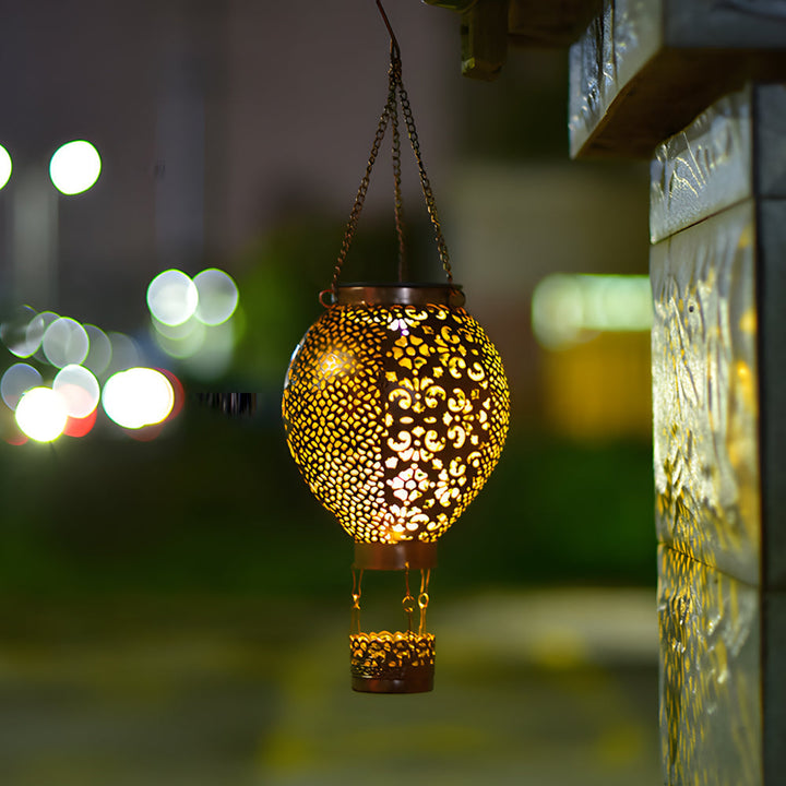 Portable Cast Iron Hot Air Balloon Solar Lanterns Hanging Solar Light Hollow Outdoor Decor Garden Light | Kalsten