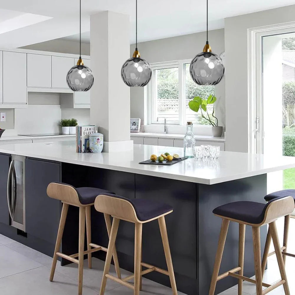 Pendant Light Ripple Glass 7.9 in Sphere Adjustable Dining Room Kitchen Hanging Ceiling Lamp Modern Nordic Minimalist Fixture | Kalsten