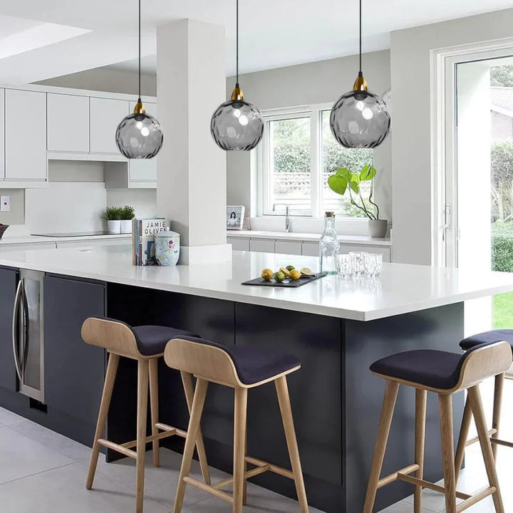 Pendant Light Ripple Glass 7.9 in Sphere Adjustable Dining Room Kitchen Hanging Ceiling Lamp Modern Nordic Minimalist Fixture | Kalsten