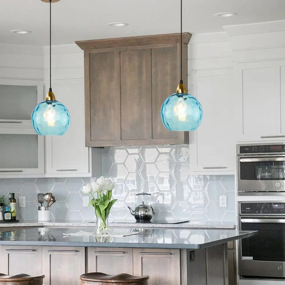 Pendant Light Ripple Glass 7.9 in Sphere Adjustable Dining Room Kitchen Hanging Ceiling Lamp Modern Nordic Minimalist Fixture | Kalsten