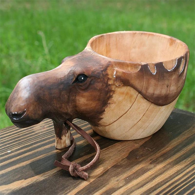 Hand-Carved Wooden Animal Mug