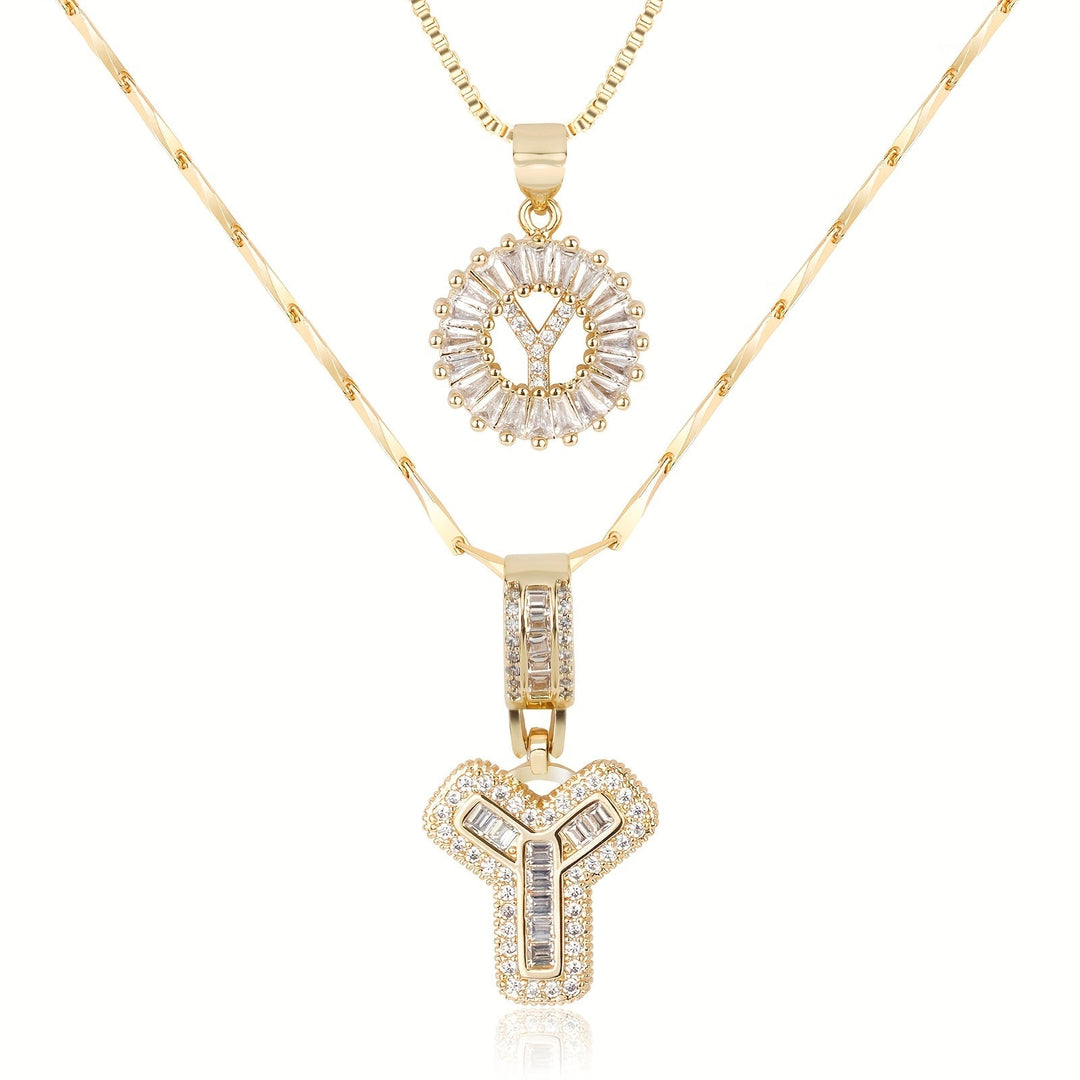 Kalsten | 2pc 14k Diamond Letter Initial Necklaces