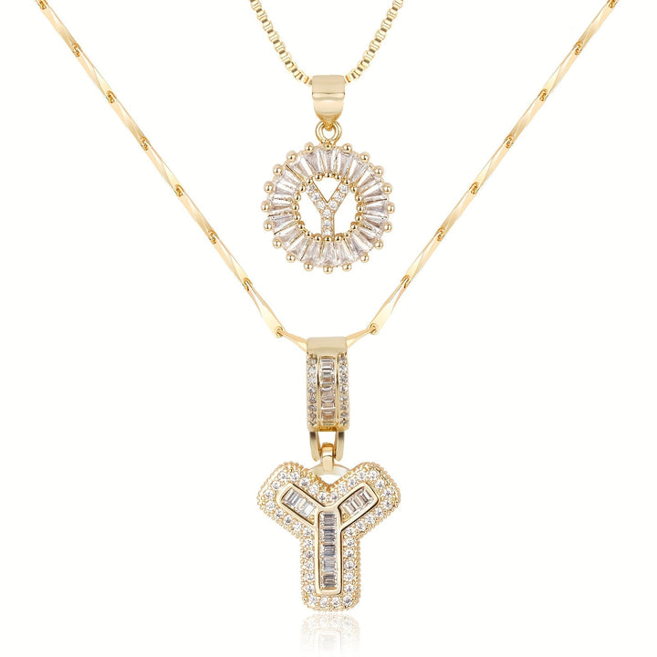Kalsten | 2pc 14k Diamond Letter Initial Necklaces